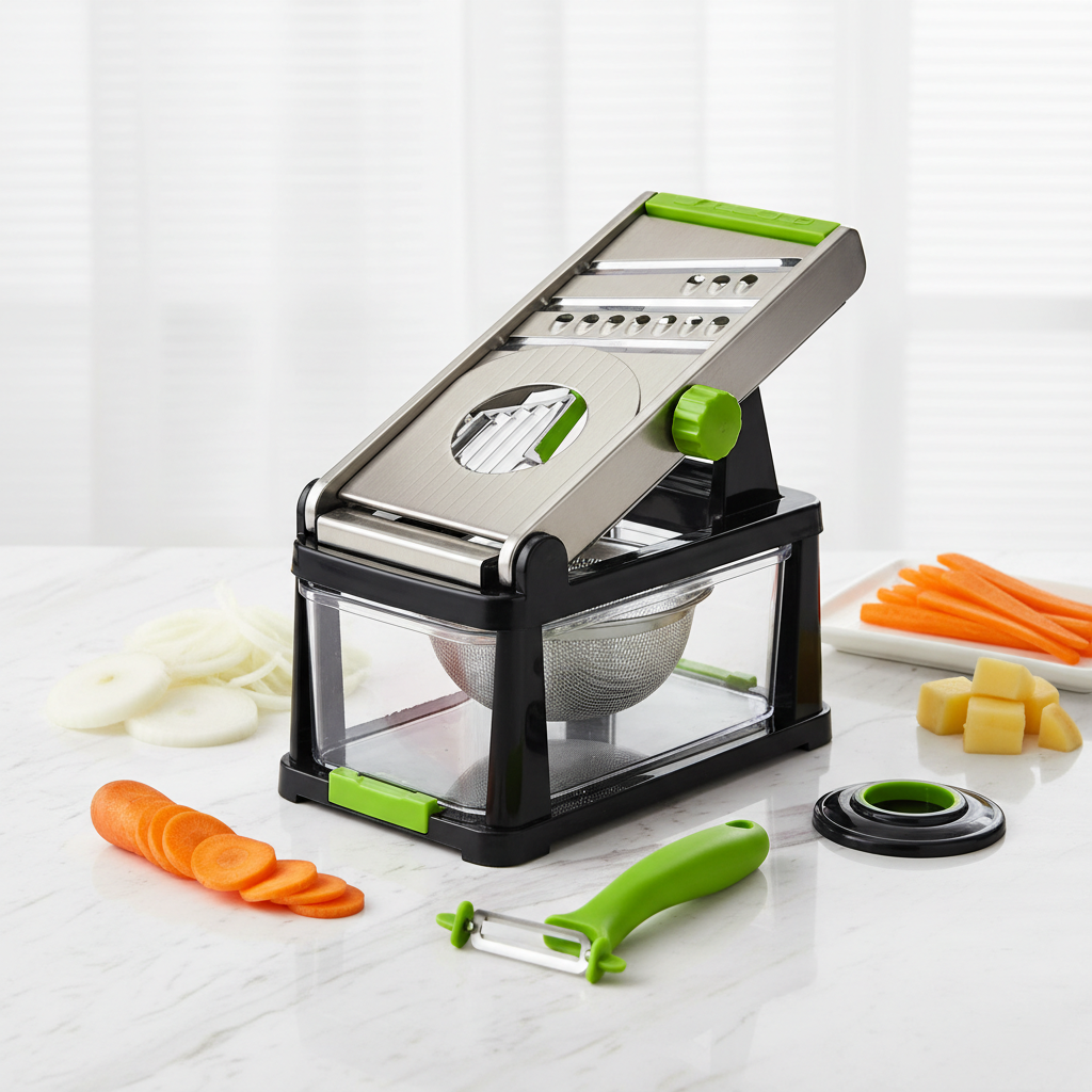 8-in-1 mandoline slicer vegetable cutter with strainer